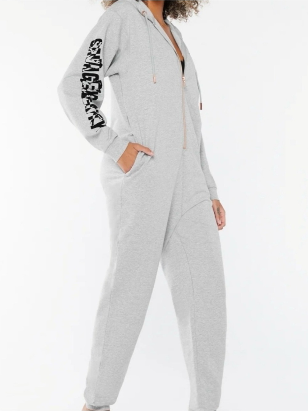 Savage X Fenty Gray Hooded Zip Front Pajama Onesie Jumpsuit